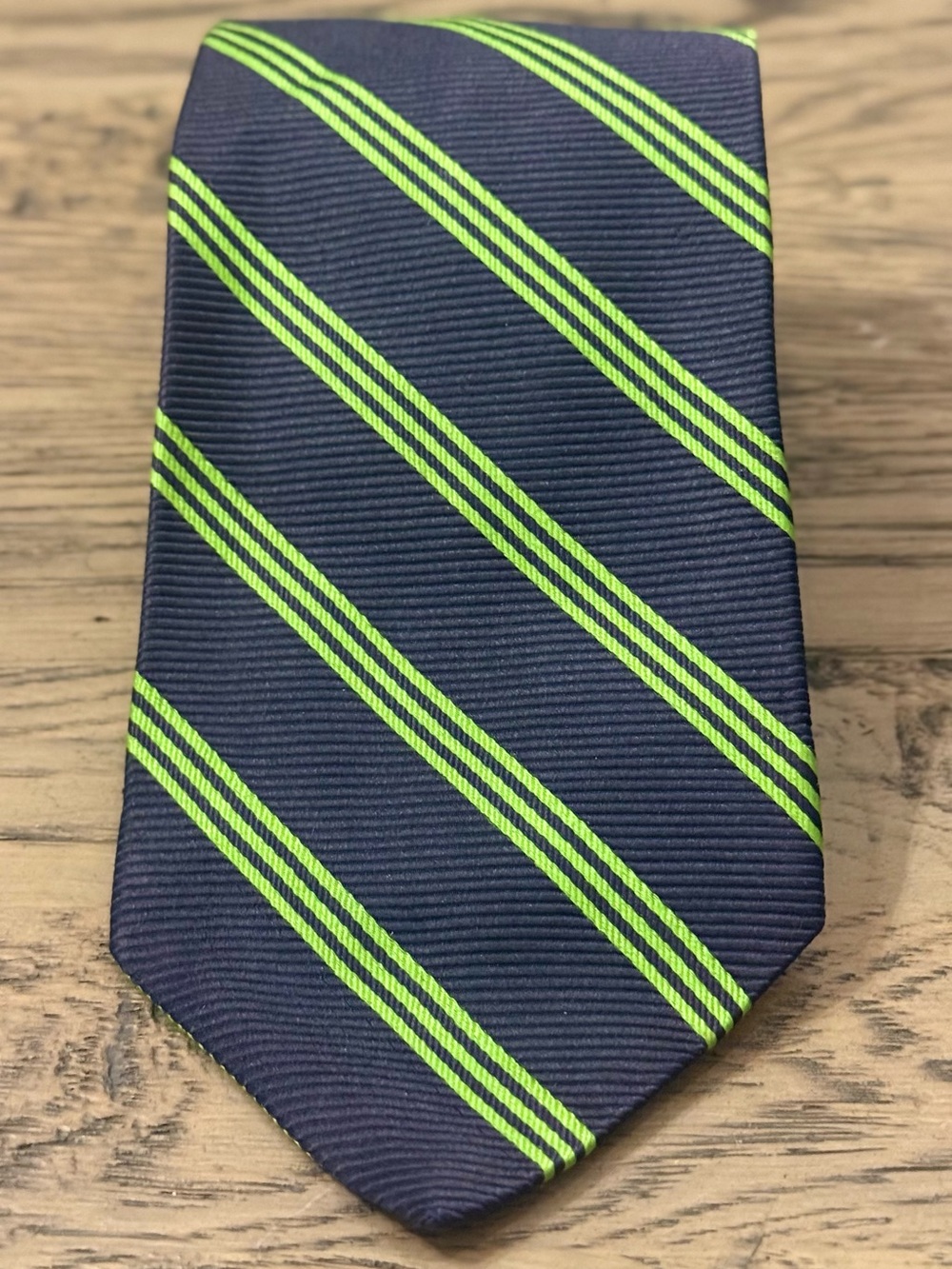 RARE Collector’s Edition Brooks Brothers Navy Tie w/ Lime Green Diagonal Stripes